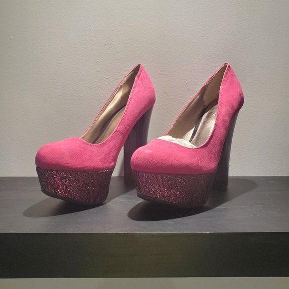 Pink and Black Platform Heels - Picture 1 of 3